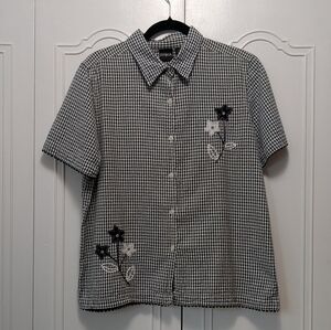 Erika Monochrome Gingham Shirt with Floral Embroidery